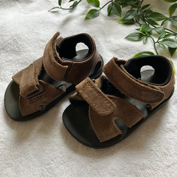 Stride Rite Infant Toddler Sandals 5M | Brown Leather Adjustable Strap Sandals - Picture 1 of 15